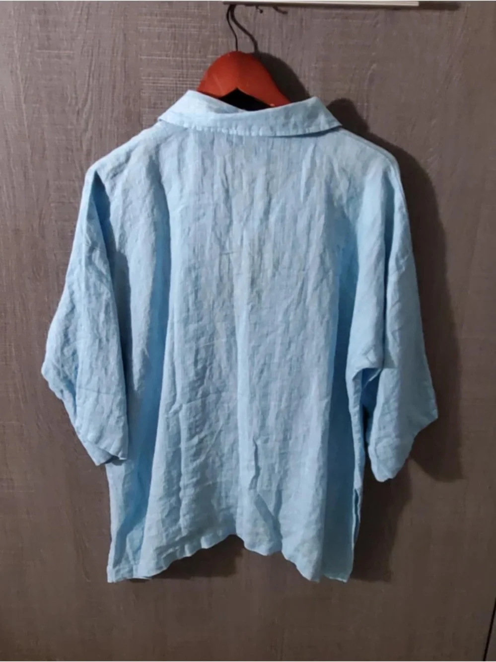 Flax Artful Blouse Linen Aqua Blue Button 3/4 Sleeve Ladgenlook  MEDIUM - Picture 7 of 10